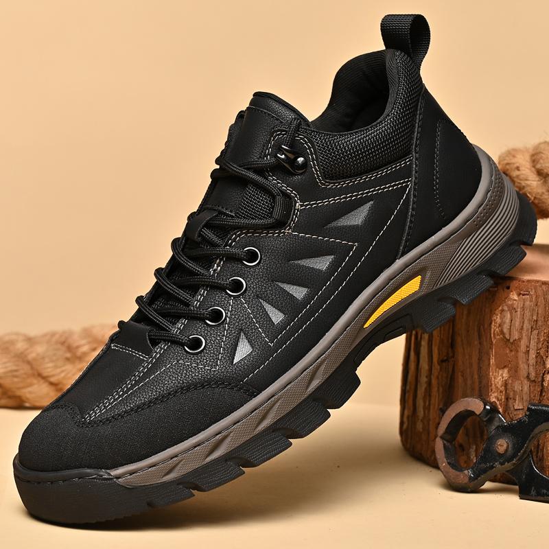 Quality Outdoor Men Lace Up Walking Sneakers Shoes Anti-slip Wearable Lightweight Leather Shoes Mountain Camping Climbing Shoes
