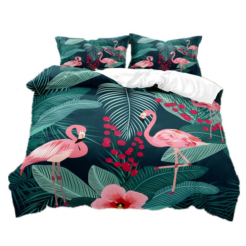 New Bedding 3D Digital Home Textiles Sheet Kit Three-Piece Set Fiery Warm Winter Flamingo