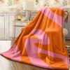 1pz Morbida Coperta Accogliente in Flanella, Disegni Arancioni e Rosa, per Viaggio, Campeggio, Coperta Decorativa, Soggiorno, Ufficio, Sedia