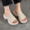 Johnature Women's Thick Soled High-heeled Peep Toed Slippers Genuine Leather Platform Sandals
