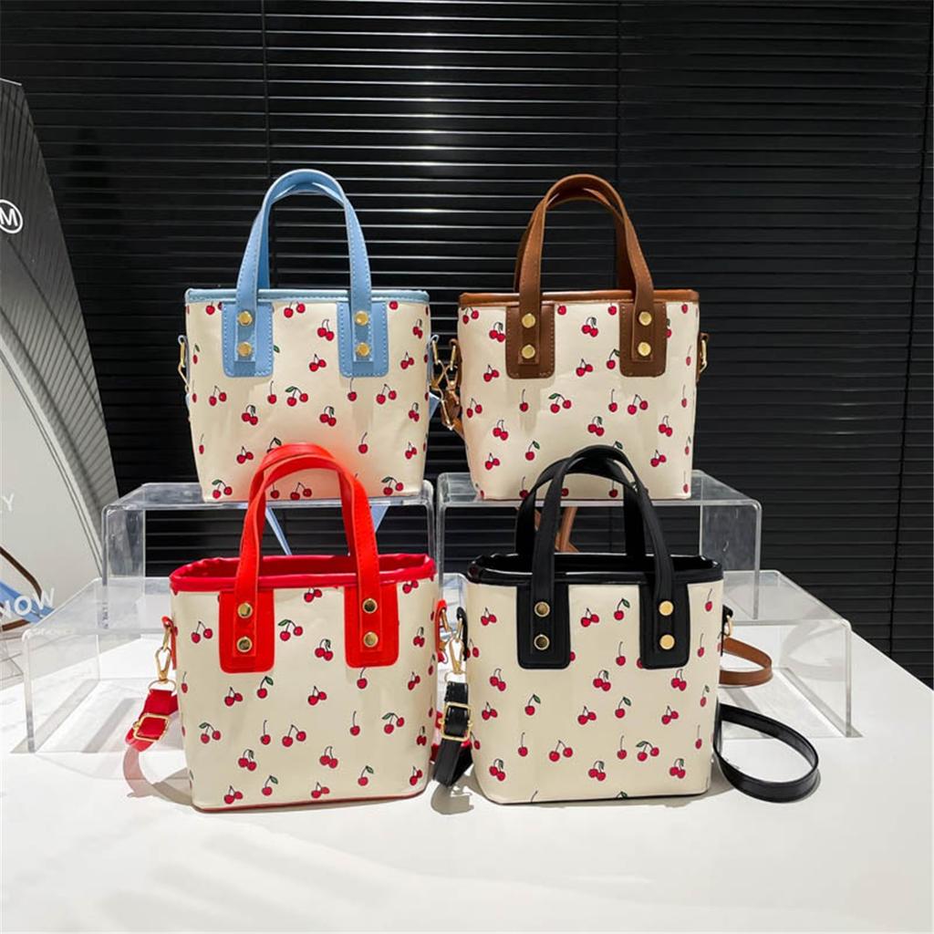 Fresh Cherry Print Fashionable Large Capacity Cute Commuter Shoulder Handbag Small Square Bag for Women