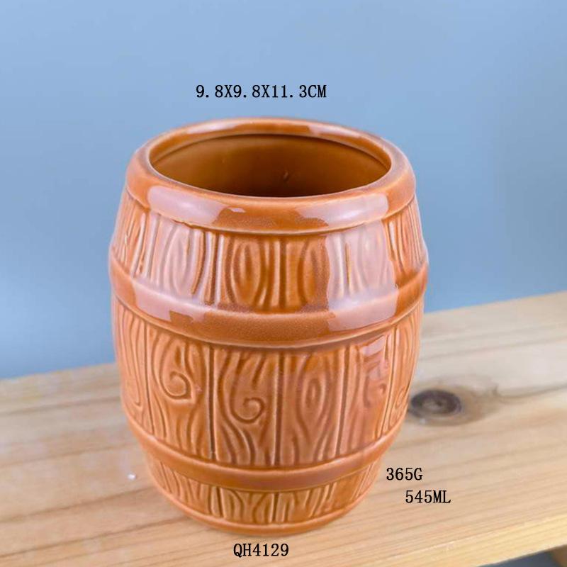

Hawaiian Cocktail Cup Ceramic Embossed Wooden Barrel Cup Bar Barware Barrel Cup Retro Tiki Cup 501-600ml