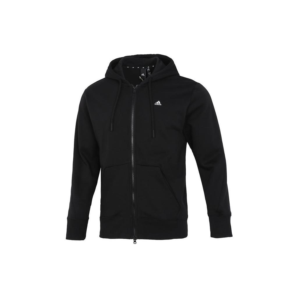 Adidas Solid Color Logo Casual Sports Woven Zip Hoodie Jacket Men Outerwear Black H45369