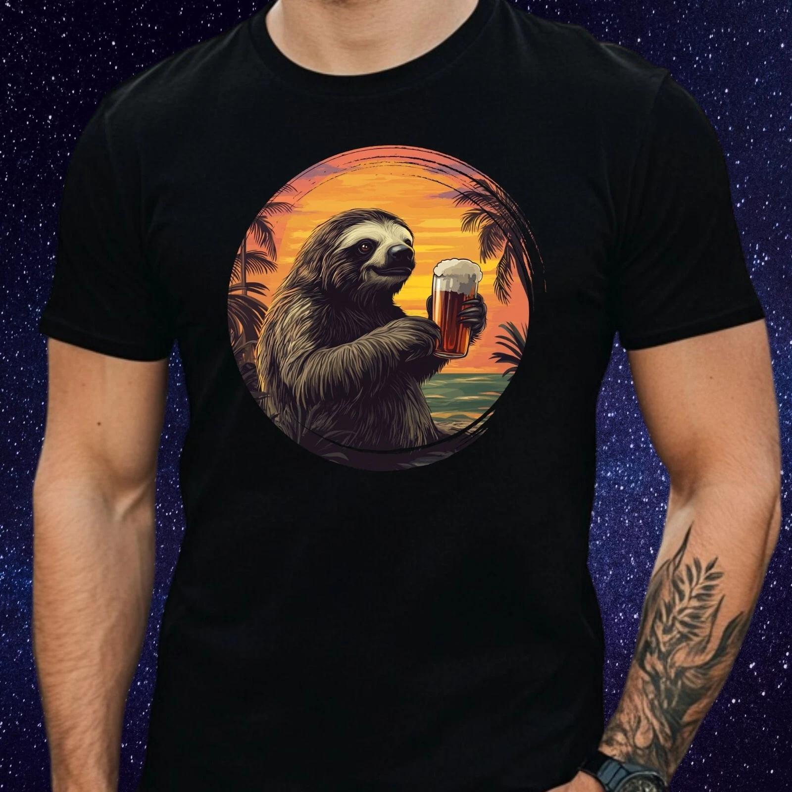 T-Shirt Herren Faultier trinkt Bier Motiv Baumwolle Größe S bis 5XL XS