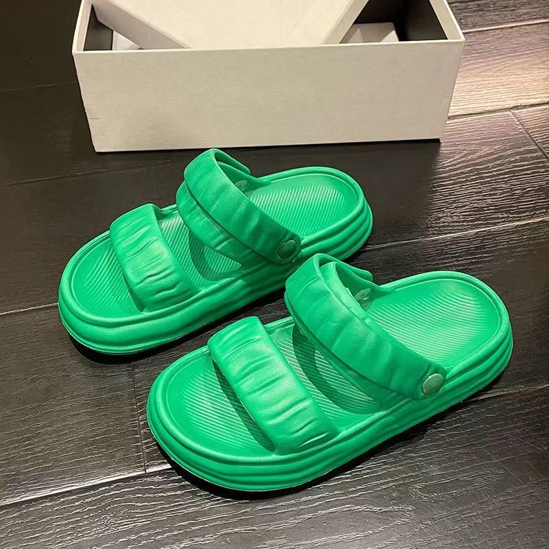 Woman Slippers Round Toe Summer Open Low Heel Indoor Sandals Outside Slides Green Height Shoes for Women 2024 New Fashion B Sale