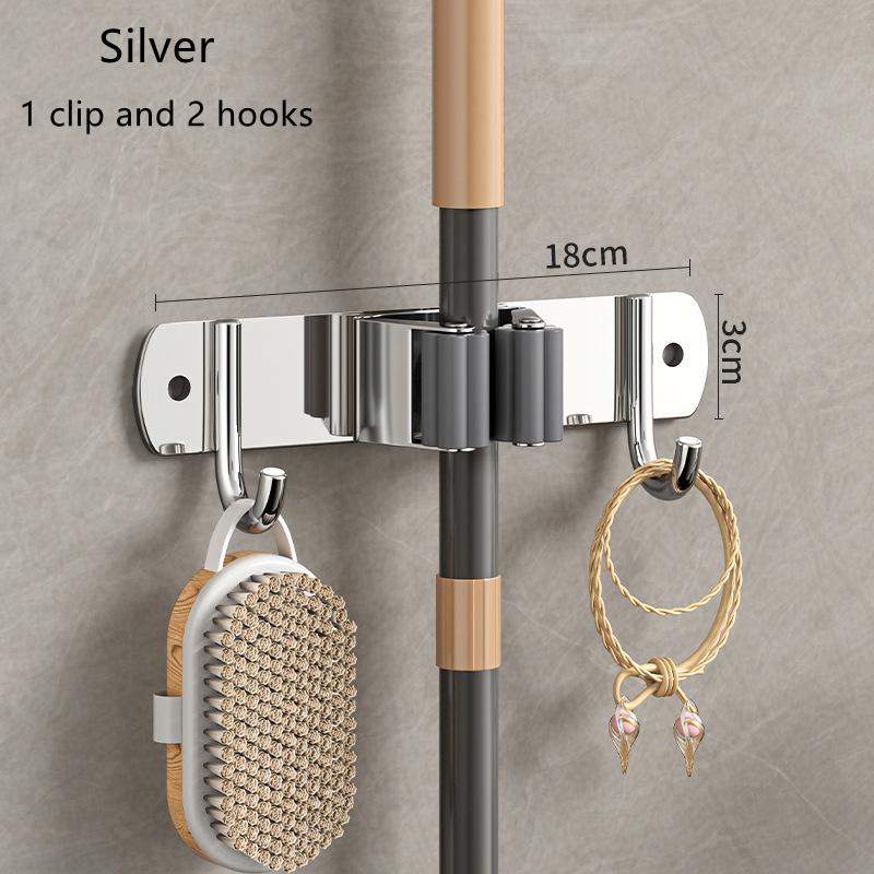 

Держатель для швабры из нержавеющей стали, настенный держатель для швабры для дома, гаража, ванной комнаты, нескользящий органайзер для швабры