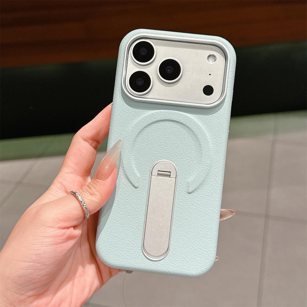 Stand Holder Magnetic Leather Phone Case for IPhone 17 16 15 14 13 17Pro Max for Magsafe Wireless Charge Shockproof Cover
