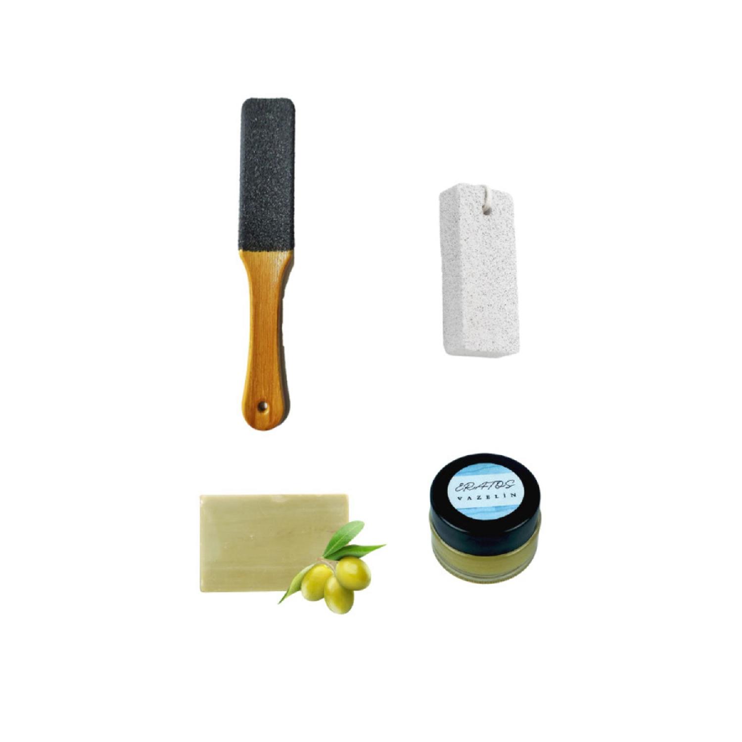 

Foot Care Set | Heel File Pumice Stone Handmade Vaseline Olive Oil Soap