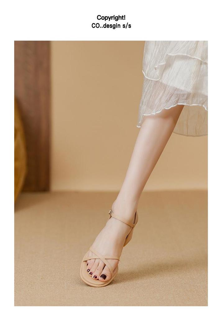 Summer Backless Chunky Heel Sandals for Women – Cross and Single Strap Open Toe with Soft Thick Sole.