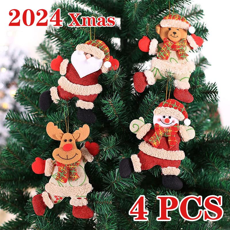 4pcs Christmas Tree Doll Pendant Santa Claus Snowman Elk Little Bear Party Dressing Xmas Decoration Accessory Pendant 2024
