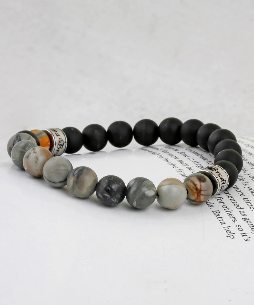 Shoveoff C24Svb-1014 Matte Black Onyx & Vintage Striped Agate Bracelet