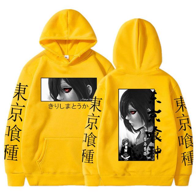Japanischer Anime Tokyo Ghoul Hoodies Touka Kirishima Augen Cartoon Bedruckte Baumwollpullover Unisex Casual Übergroßes Sweatshirt Harajuku Streetwear