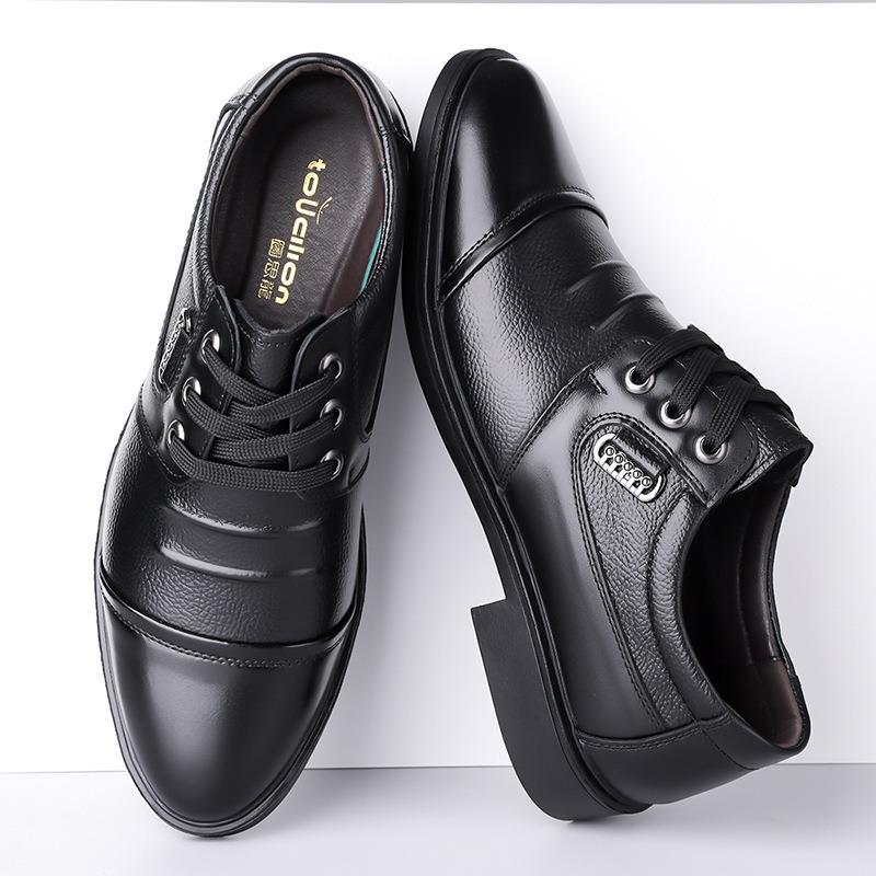 Mens Cowhide Leather Shoes Classic Black Business Dress Shoes Lace Up Office Work Footwear Men'S Casual Loafers Chaussure Hommes