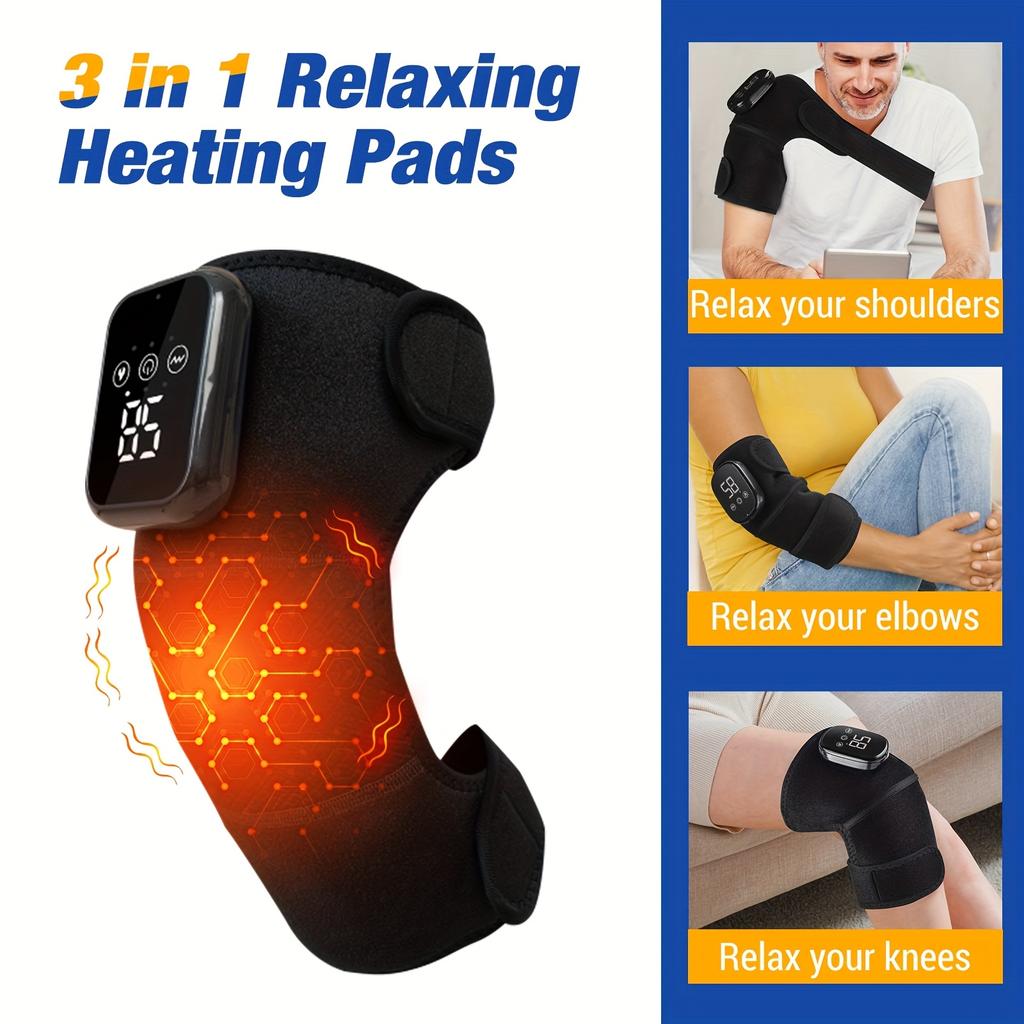 3in1 Wireless Heating Vibrator Knee Massager, 3 Modes, USB Rechargeable Lithium Battery-Polymer 1800mAh