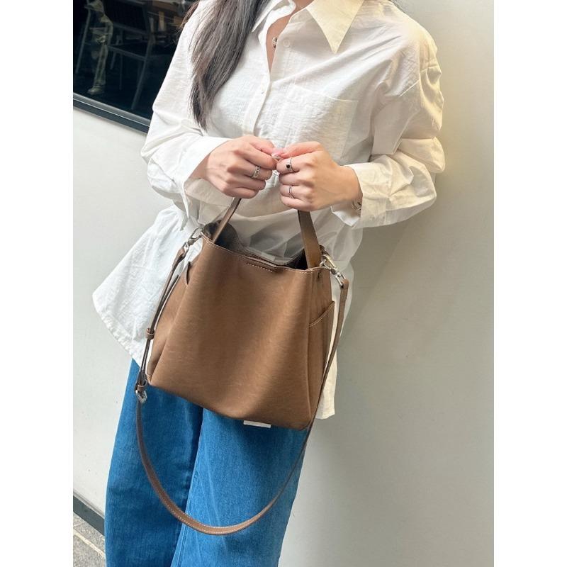 New cowhide leather premium feeling bucket bag tote bag underarm bag shoulder crossbody handbag bag women's bag