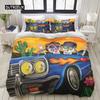 Sugar Skull King Queen Duvet Cover Cartoon Skeleton Blue Car Bedding Set for Teens Adults Halloween Day of The Dead Quilt Cover