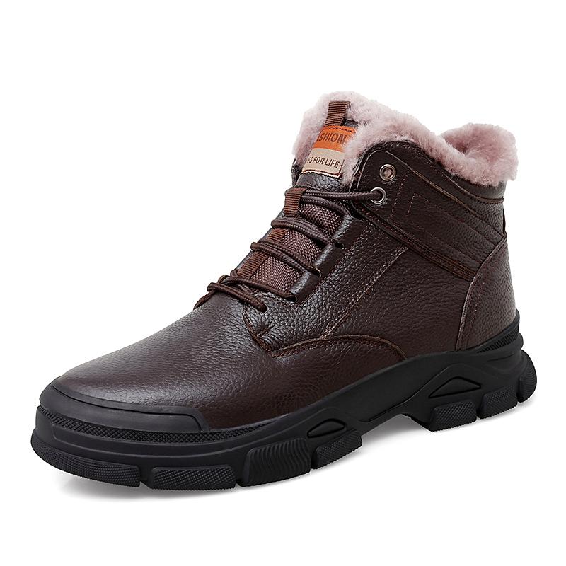 Ботинки для походов мужские зимние уличные теплые меховые нескользящие модные роскошные уличные рабочие зимние ботинки зимние удобные треккинговые ботинки 38 коричневый