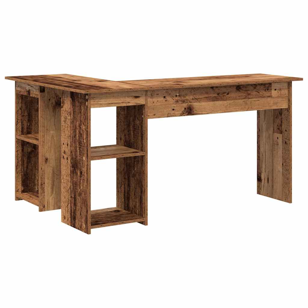 Corner Desk with Shelf Reclaimed Wood Look 142 x 102 x 73 cm Particleboard