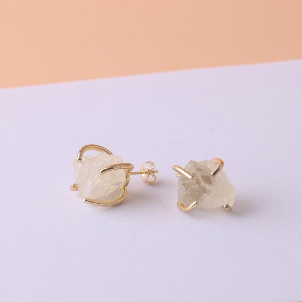 Natural Gemstone Earrings for Women - 18K Gold Plated Raw Amethyst and Rose Quartz Healing Crystal Stud Earrings