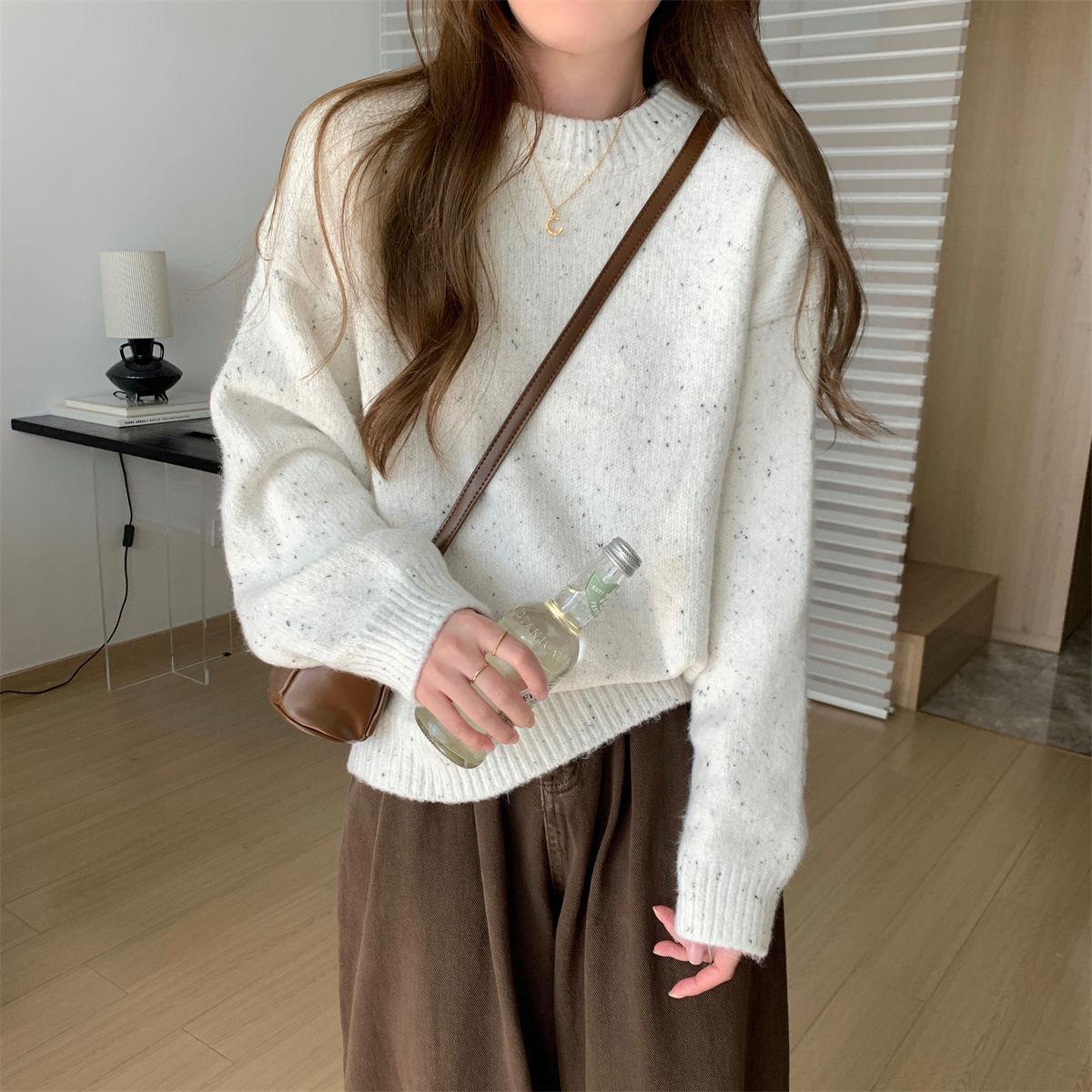 

Autumn and winter new lazy loose crew neck snowflake design sense arctic velvet knitted sweater backing sweater women L белый