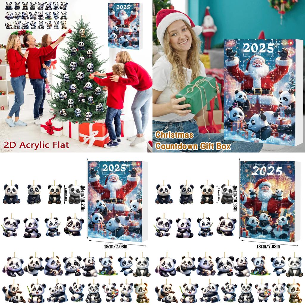 Christmas Panda Holiday Countdown Blind Box With 24 Acrylic Ornaments For Seasonal Decor