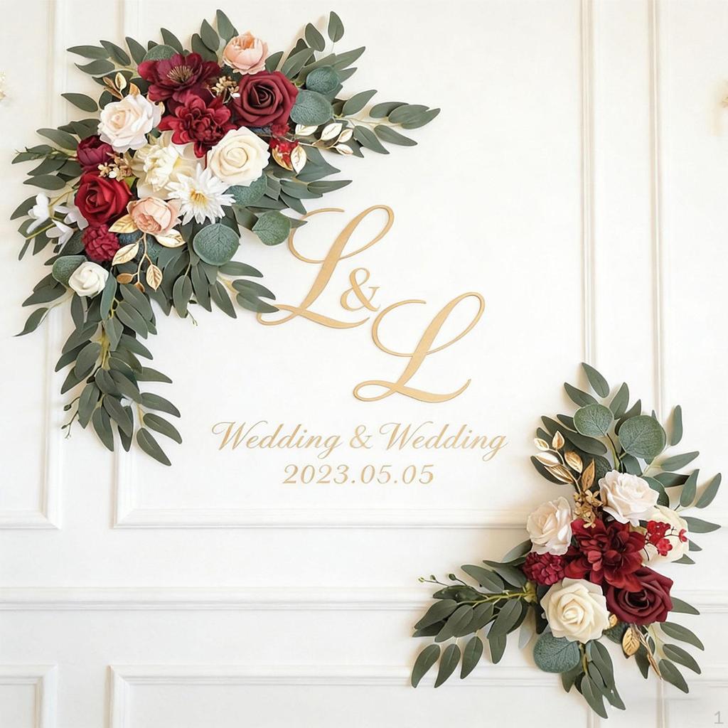 2 Pieces Artificial Flower Swag Floral Backdrop Rustic Hanging Handmade Silk Flowers Wedding Arch