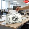 2D Flat, 1pc Tissue Box, Printed On Both Sides, Tissue Box Holder Featuring a Black And White Floral Pattern In an Ornate Frame, a Versatile Napkin Di