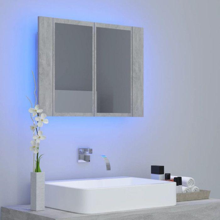 VidaXL Armoire de salle de bain à miroir LED Gris béton Acrylique 804960