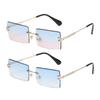 2PCS Women and Men Fashion Sunglasses UV400 Shades Rectangle Sun Glasses Rimless Summer Fashion Eyewear