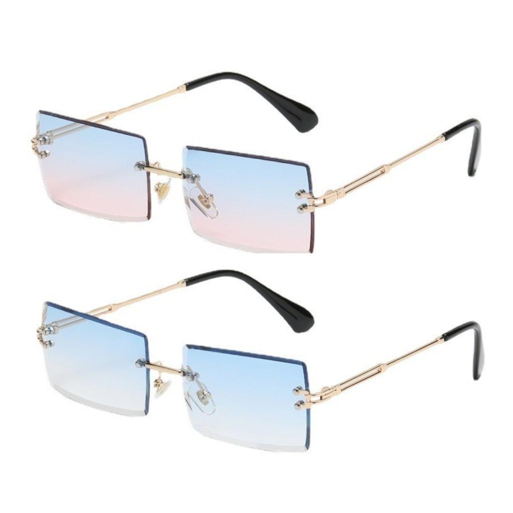 2PCS Women and Men Fashion Sunglasses UV400 Shades Rectangle Sun Glasses Rimless Summer Fashion Eyewear