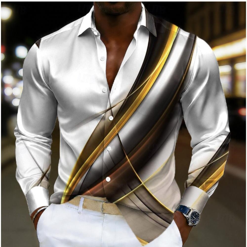 Men's Striped Pattern Printed Long Sleeve Shirts Casual Cardigan New Button Holiday Fashion Shirts