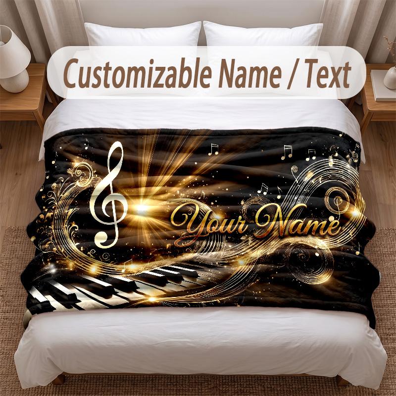 Music General Theme Soft Blanket Personalized Custom Name Text Print Warm Blanket Home Sofa Bedroom Decor