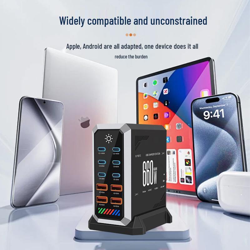 PD3.1 Multi-port USB Desktop Charger 660W: High-Power Gallium Nitride Super Fast Charging Station