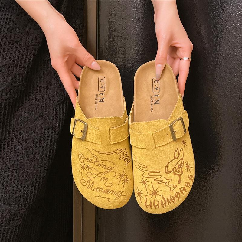 

Thick-soled bag head half slippers women s outer wear 2025 new spring cork Boken single shoes design cool slippers 40 жёлтый
