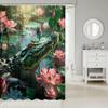 3D Crocodile Waterproof Bathroom Curtain Pink Lotus Flower Bath Curtain, River Animal Shower Curtain Floral Bathroom Accessories