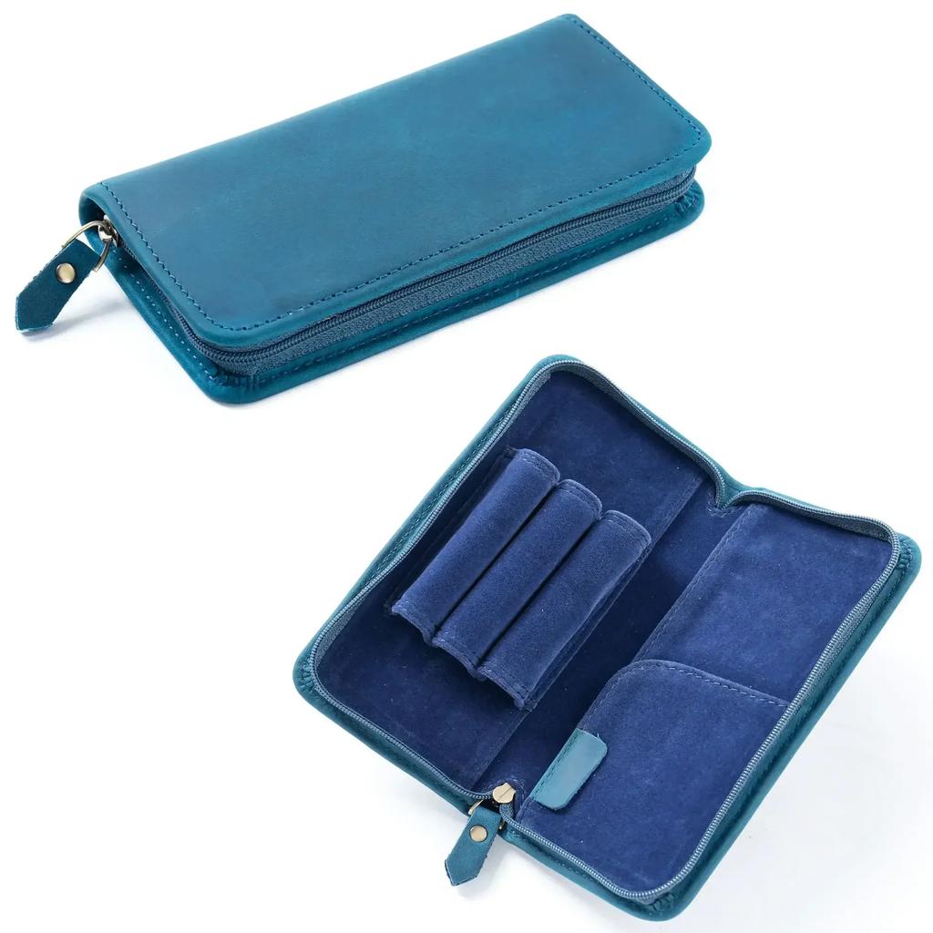 Office Student Cowhide Retro Crazy Horse Leather Square Zipper Pencil Case Creative Large Capacity Ticket Storage Box