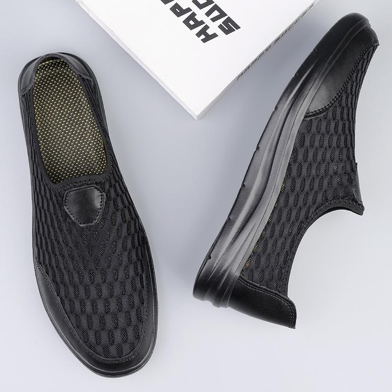 Fashion Classic Breathable Loafers Men New Handmade Slip on Flats Casual Leather Summer Shoes Comfy Mens Anti-slip Mesh Shoes Moccasins