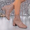 Luxury Sequined Silver Chelsea Boots Women 2025 Autumn Square Toe Rear Zip Ankle Boots Sexy Shiny Gold High Heel Party Booties