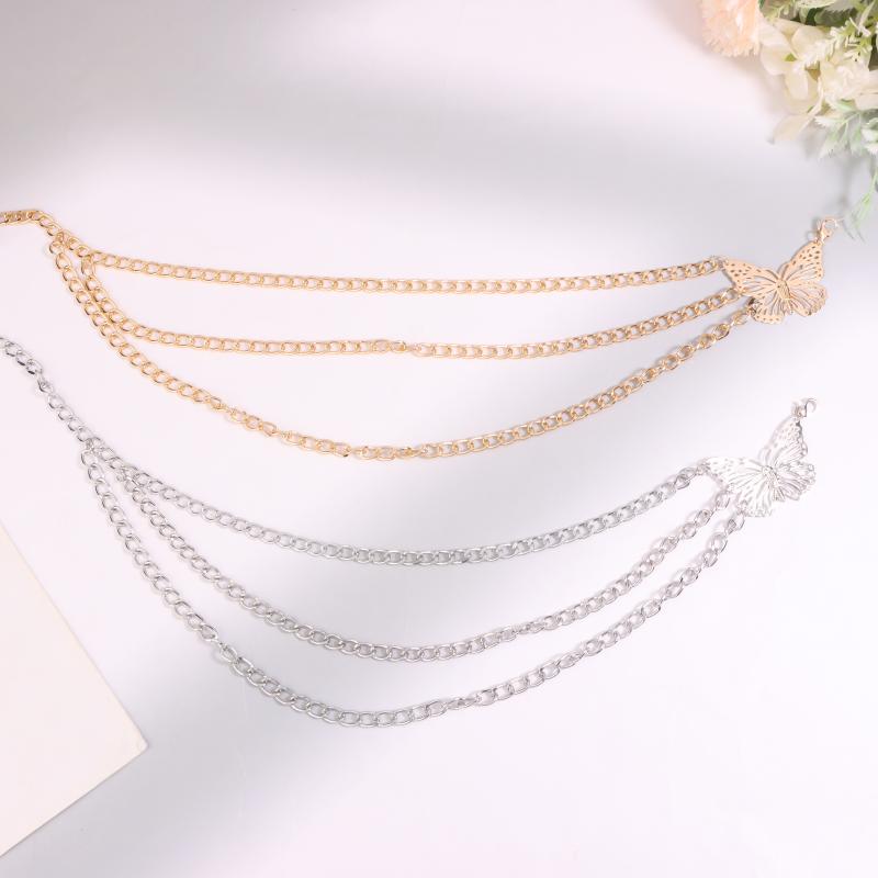 Butterfly Waist Chain Elegant Multi-Layer Butterfly Tassel Waist Chain Belt For Women Metal High Waist Chain Dress Lady Belt