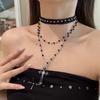 Long Layered Punk Cross Pendant Necklace Women Y2K Gothic Chic Beaded Chain Alloy Charm On Resin 31-40cm Adjustable