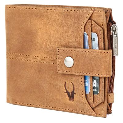 Leather Wallet for Men Ultra Strong Stitching Handcrafted Zip Wallet with 9 Card Slots  2 ID Slots (Tan Hunter