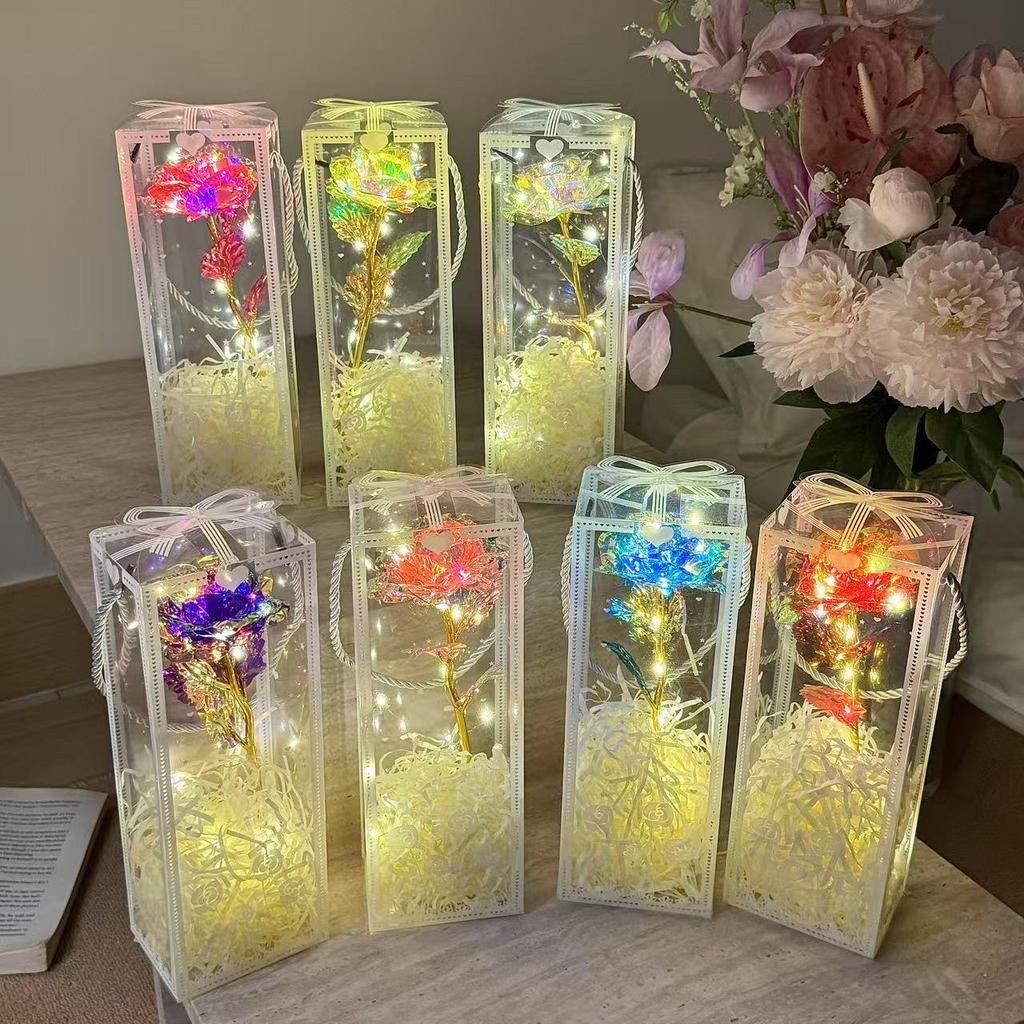 New Colorful Simulated Rose with Packaging Box LED Enchanted Galaxy Rose Ornament Mother's Day Valentine's Day Wedding Gifts