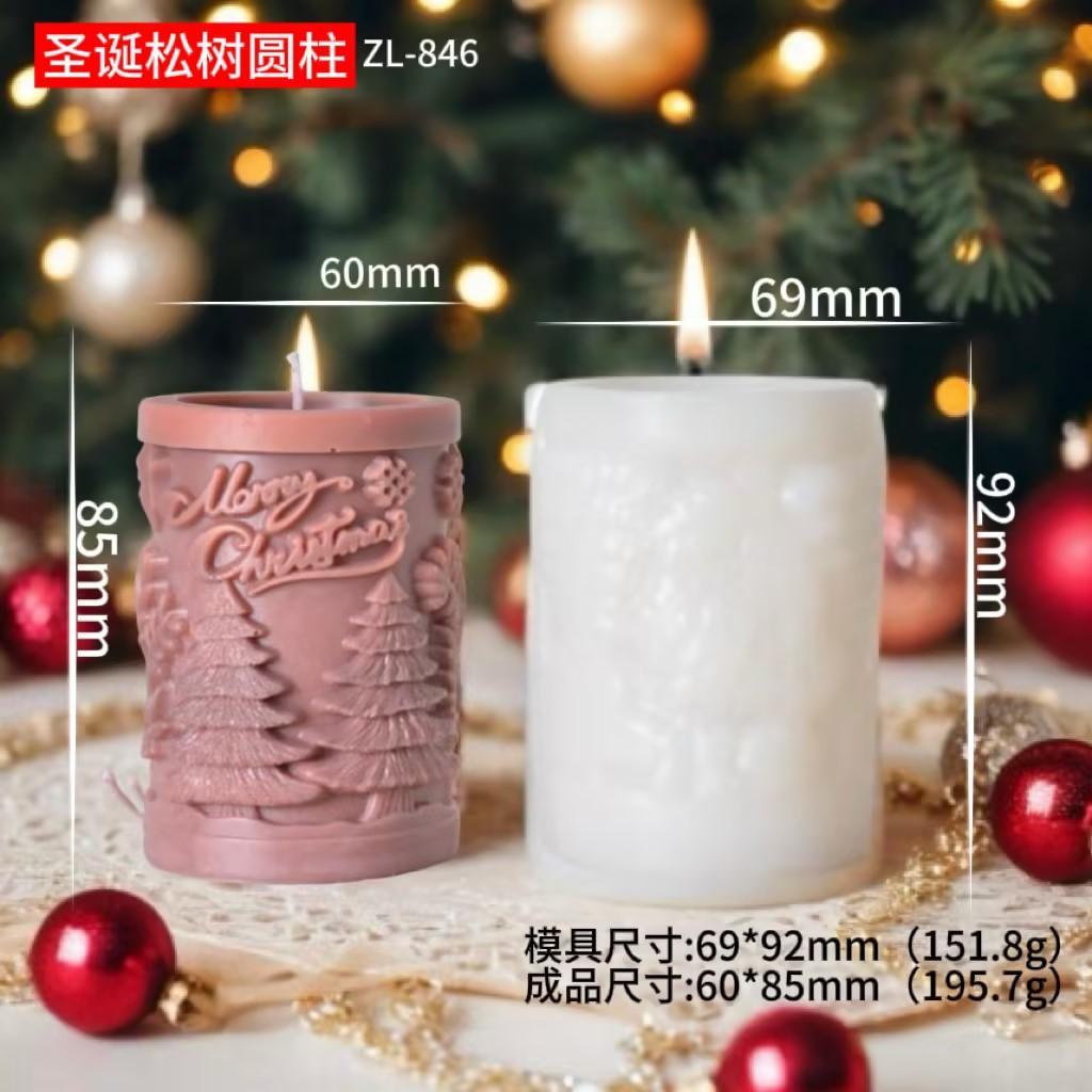 Christmas Tree Relief Cylindrical Candle Silicone Mold Christmas Gift Box Cylindrical Reindeer Aromatherapy Wax Gypsum Mould