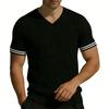 Men's Casual V Neck Short Sleeve T Shirt Ribbed Knit Slim Fit Lightweight Breathable Comfortable Summer Top for Outdoor Indoor Use