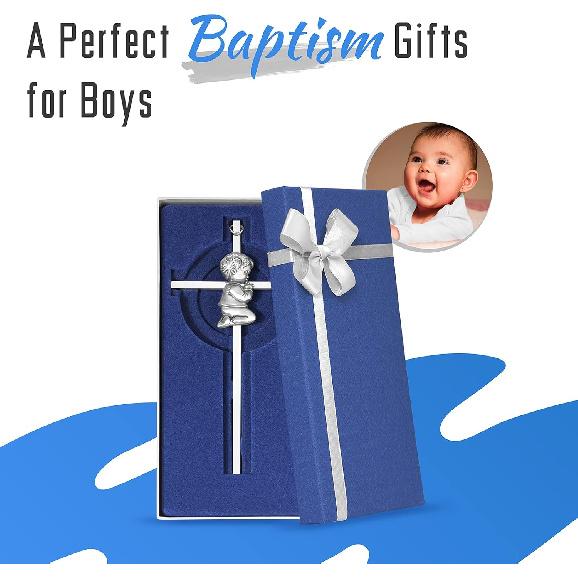 Baby Wall Cross Baptism Gifts for Boys, 7-inch Silver Blessing Boy Baptism Crosses for First Holy Communion Christening and Dedication Baptismal
