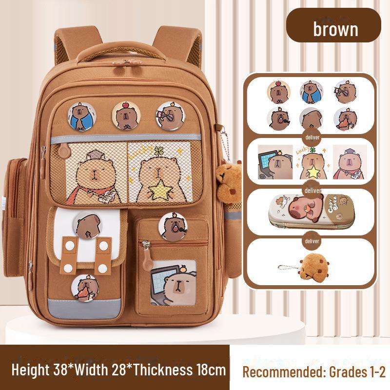 Capibara Schoolbag: Large Capacity, Lightweight Backpack for Grades 1-6, Ideal for Boys and Girls