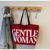 Women Stylish Canvas Shoulder Bag Large Capacity Letter Print Tote Handbag for College Students Travel Texture Commuting Bag