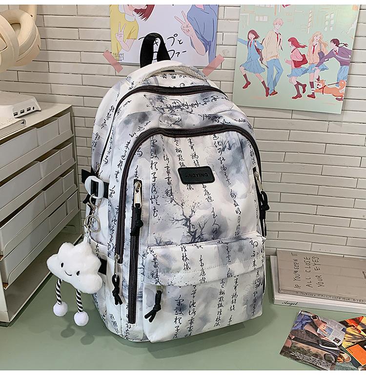 

School bag, ink painting, Chinese style, student fashion trend, literary temperament, junior high school student backpack чорний