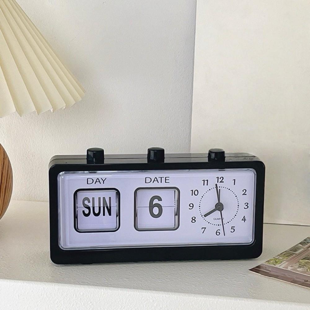 Vintage Mechanical Alarm Clock Date Week Table Clock Manual Page-flipping Calendar Clock  School