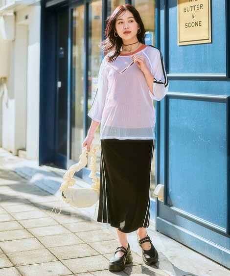 Large Size and Set Mesh Pullover Tank Orange LL [Nissen] Women's T-Shirts Cut-and-Sew 2-Piece (Side-Lined + Top) Off-White +